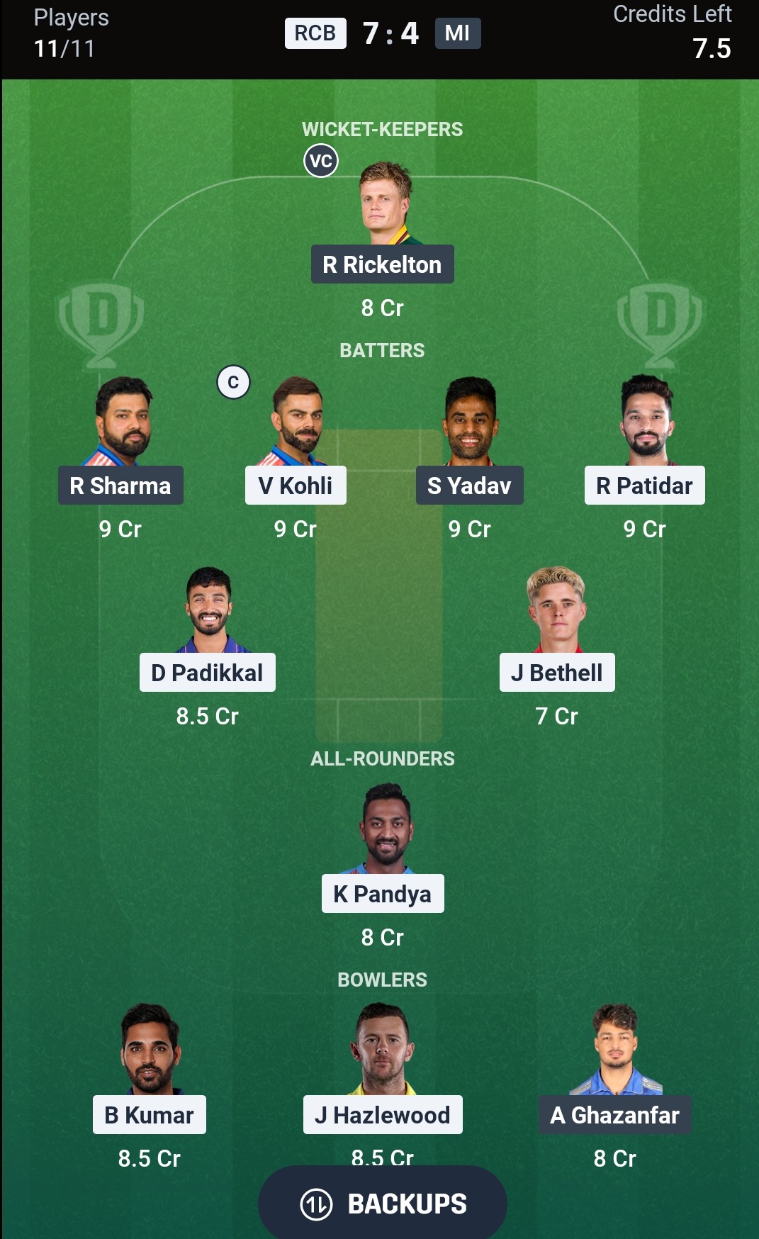 RCB vs MI Dream11 Prediction Today IPL 2026 Match 54 Playing XI