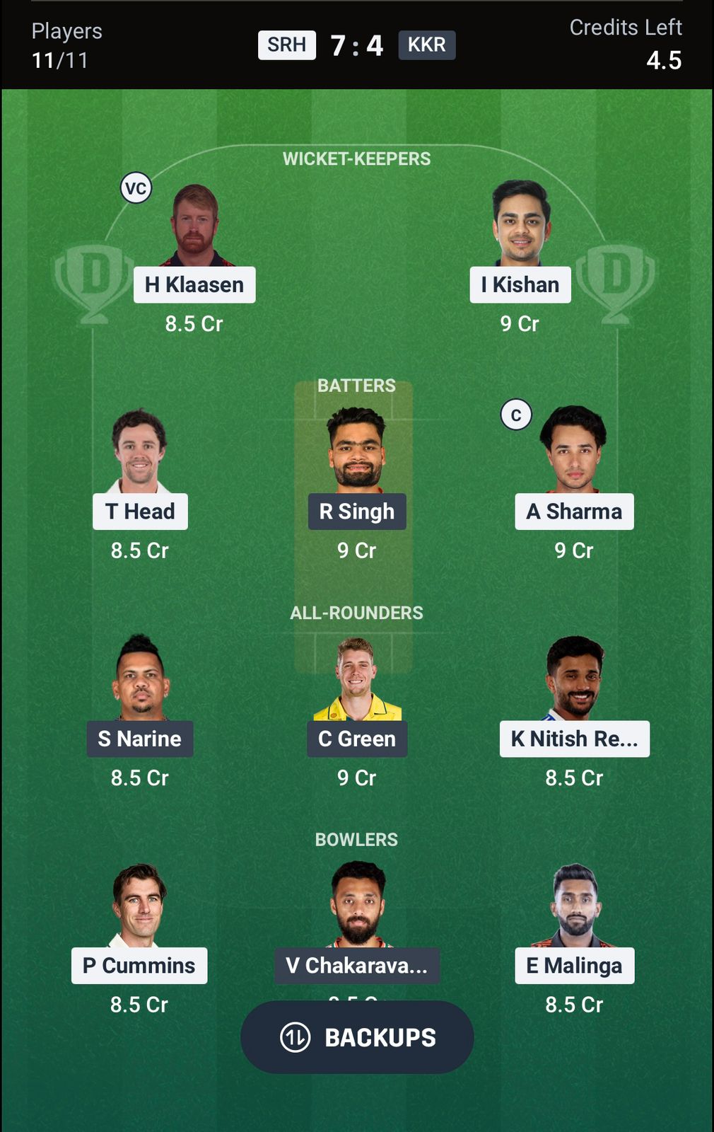 SRH vs KKR Dream11 Prediction Today, IPL 2026 Match 45 Playing XI
