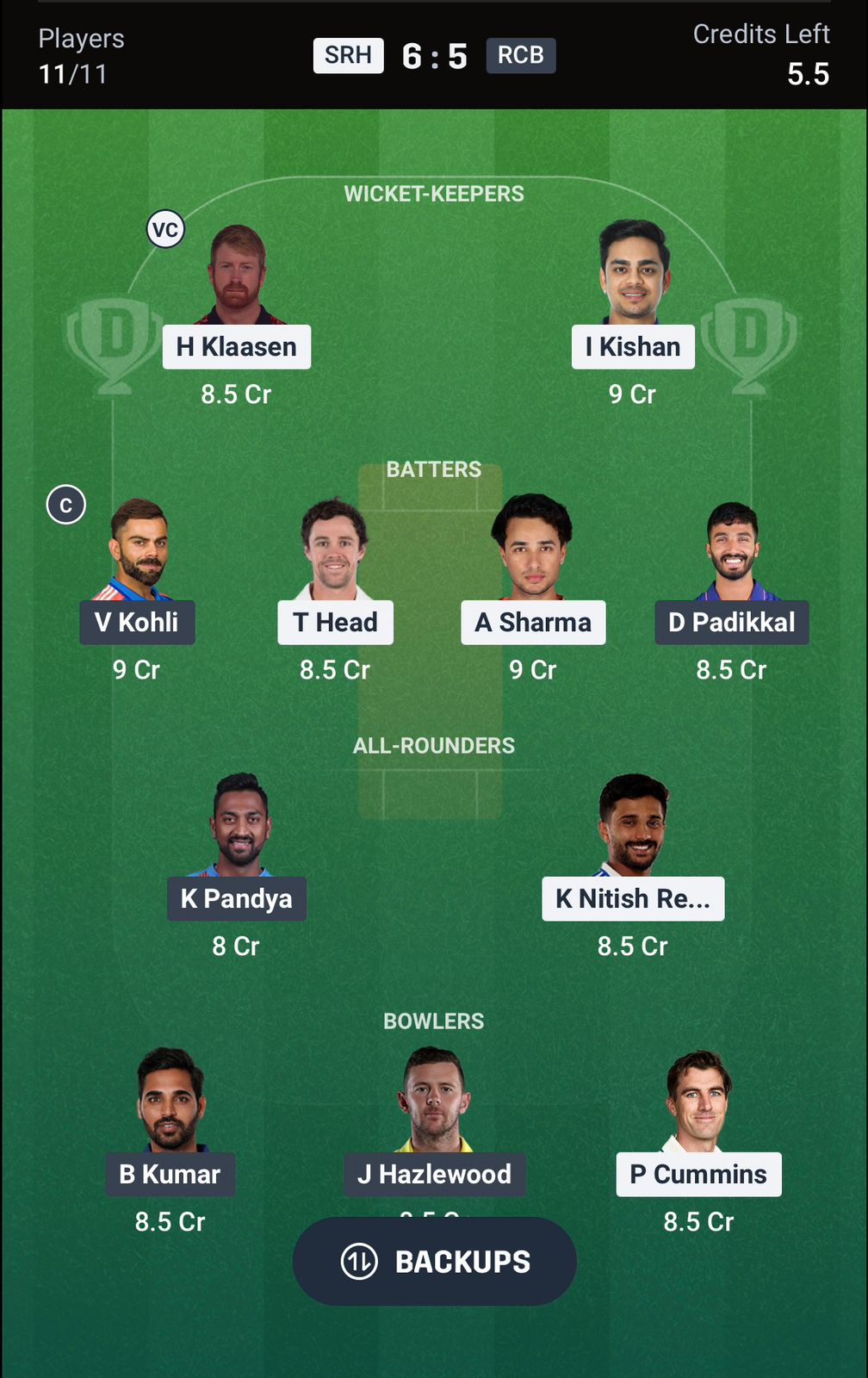 SRH vs RCB Dream11 Prediction Today, IPL 2026 Match 67 Playing XI